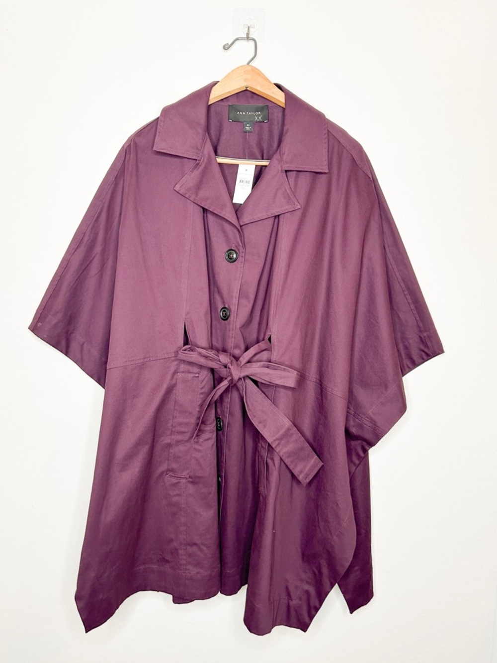 NWT Ann Taylor Womens Contemporary Trench Poncho Jacket Purple M/L - Picture 3 of 9